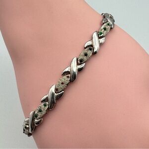 Vintage Sterling Silver & Silver Plated Link Bracelet with Stone Accents